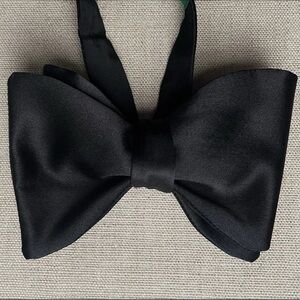 Vintage Black Silk Formal Bow Tie Self-Tie Adjustable Beau Ties 3.5" Wide
